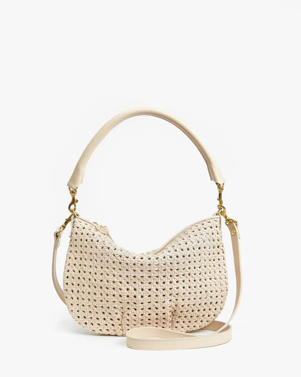 Clare V. Petite Moyen Messenger Bag Cream Rattan ascot hart