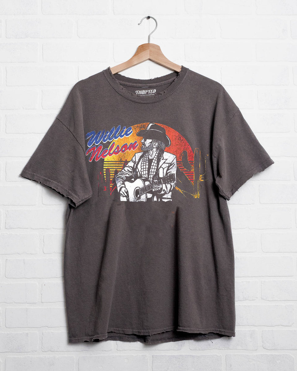 Willie Nelson Guitar Sunset Charcoal Thrifted Tee – ascot + hart